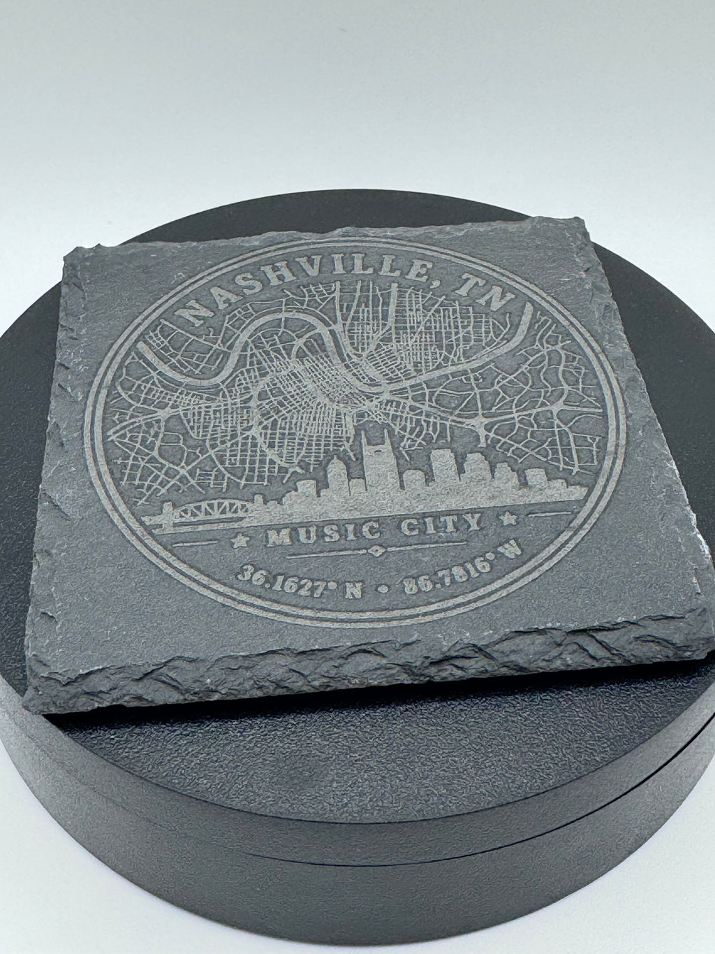 Nashville City Map Engraved Slate Coaster