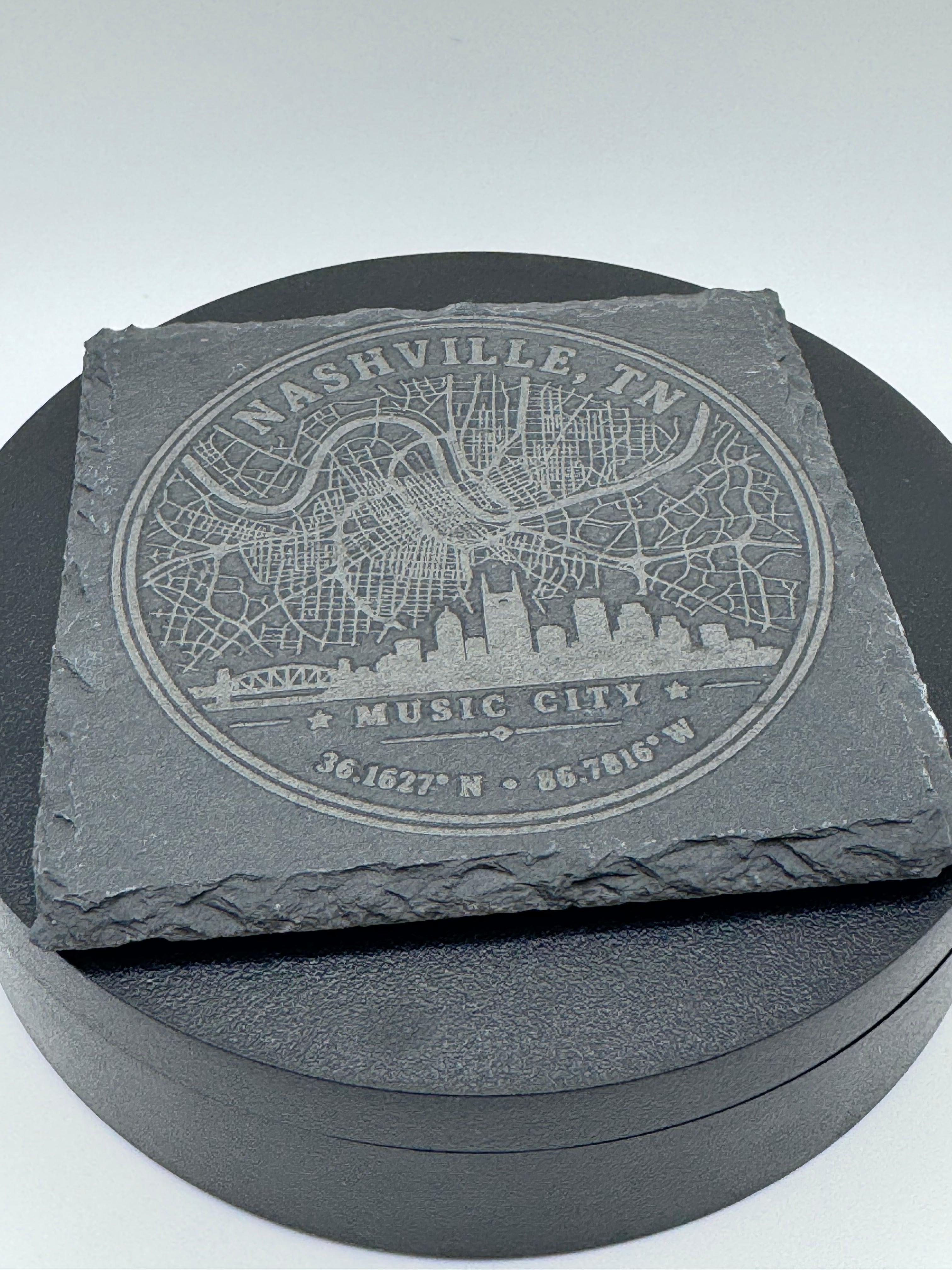 Nashville City Map Engraved Slate Coaster