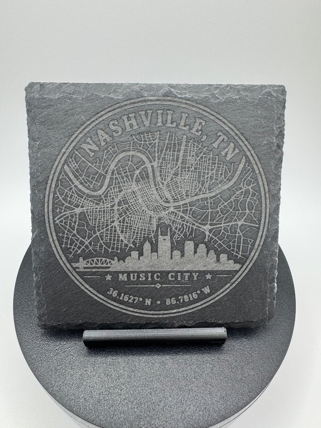 Nashville City Map Engraved Slate Coaster