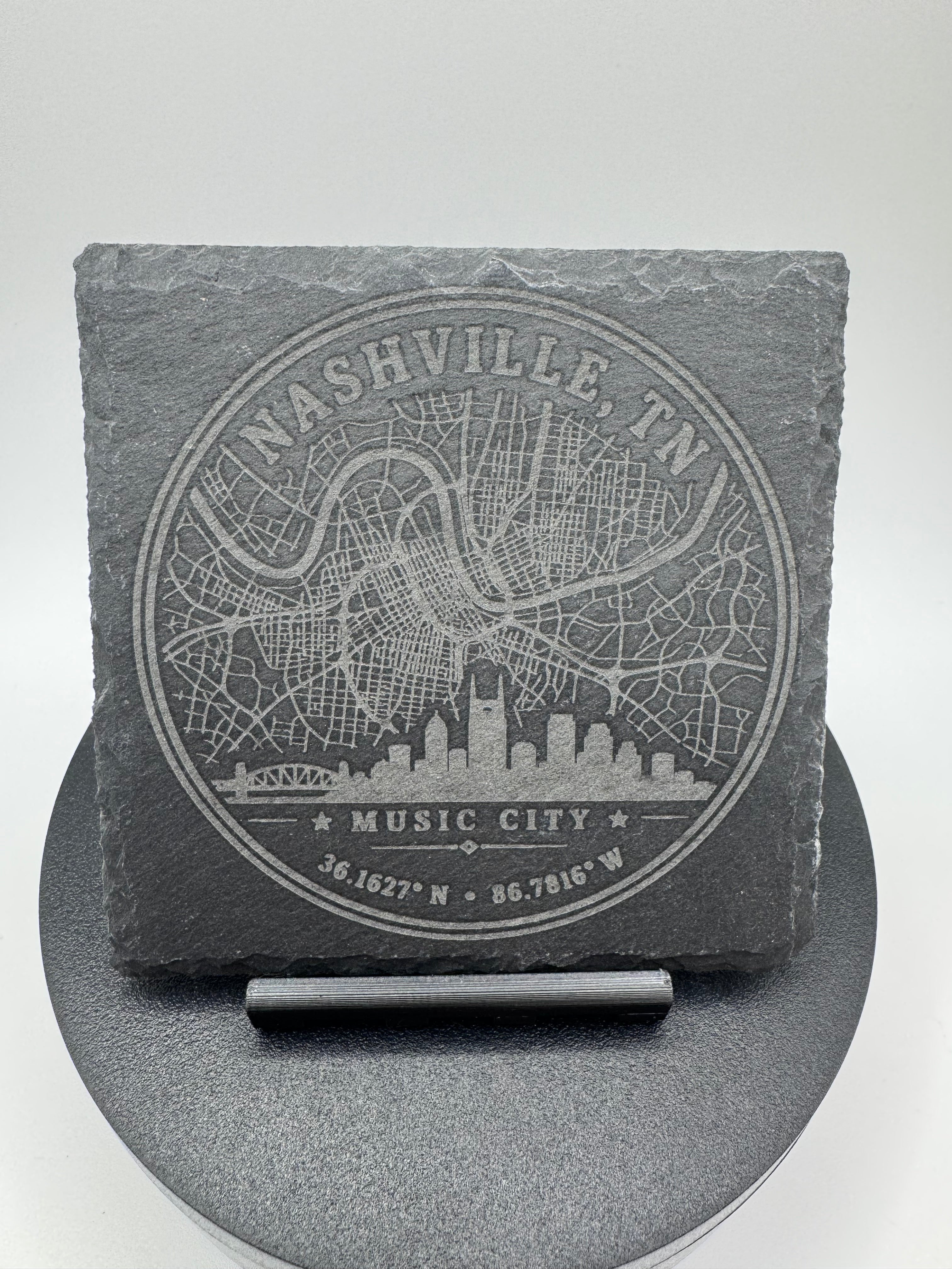 Nashville City Map Engraved Slate Coaster